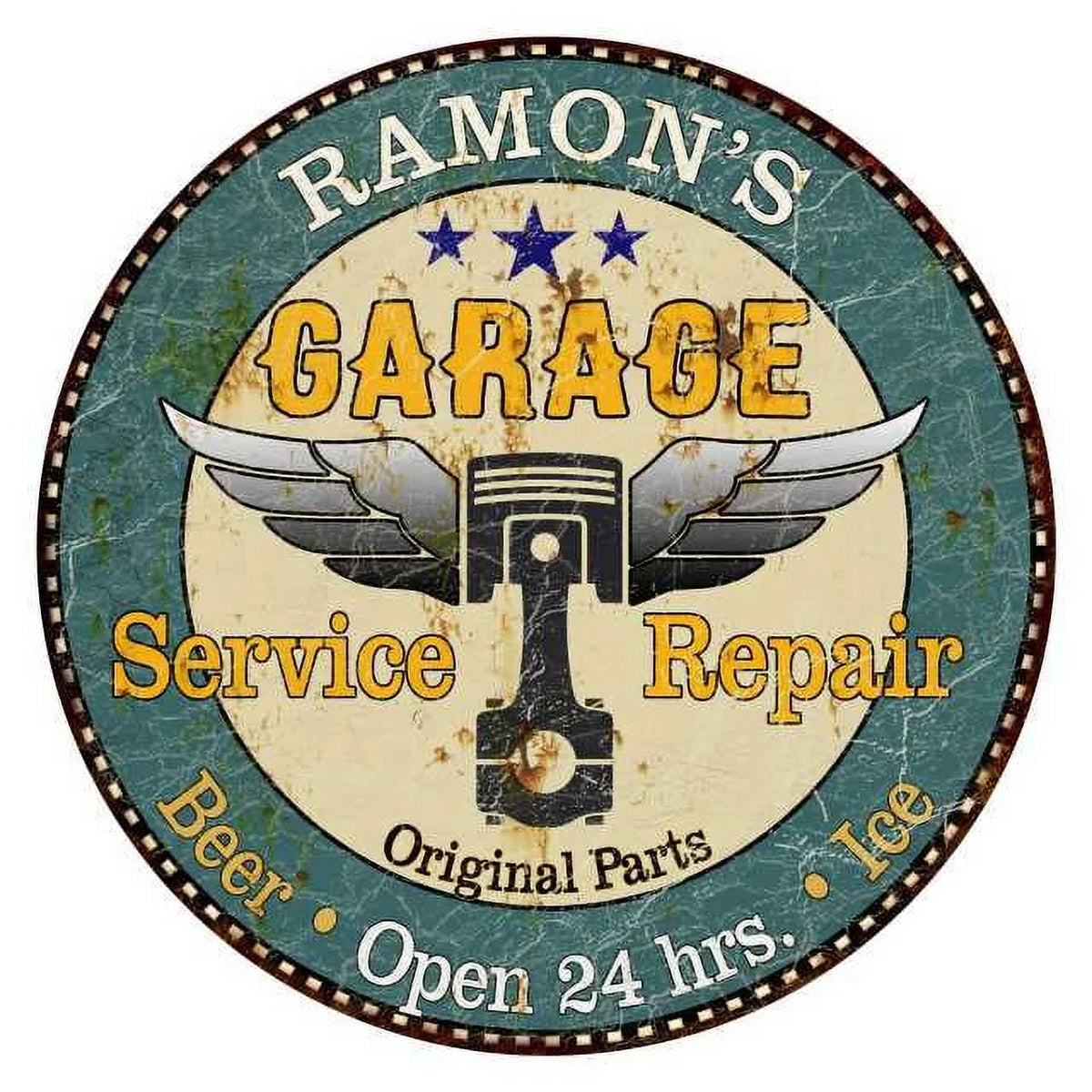RAMON'S Garage 14" Round Metal Sign Man Cave Home Wall Decor 100140027218