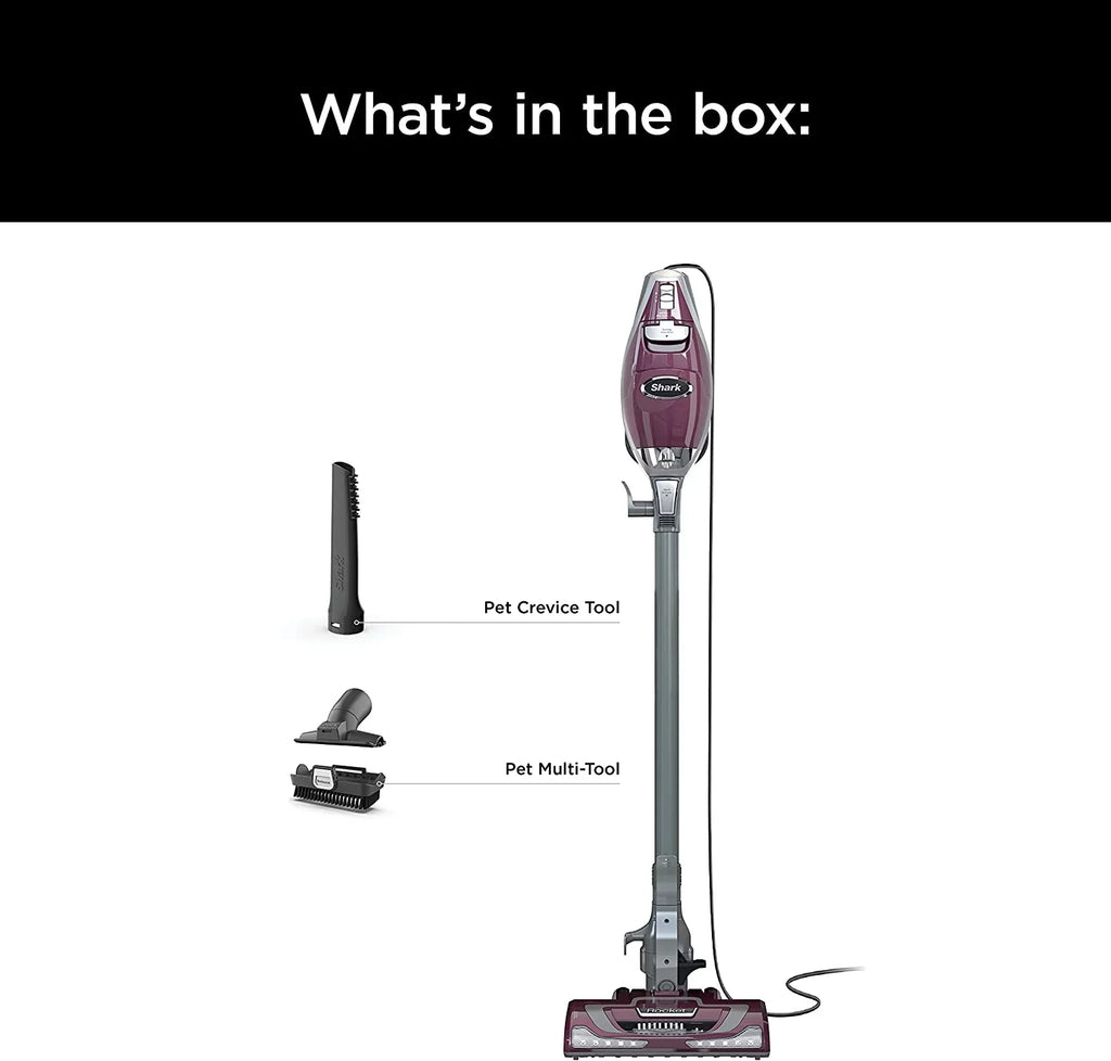 HV322 Rocket Pet Plus Corded Stick Vacuum with LED Headlights, XL Dust Cup, Lightweight, Perfect for Pet Hair Pickup, Converts to a Hand Vacuum, with (2) Pet Attachments, Bordeaux/Silver
