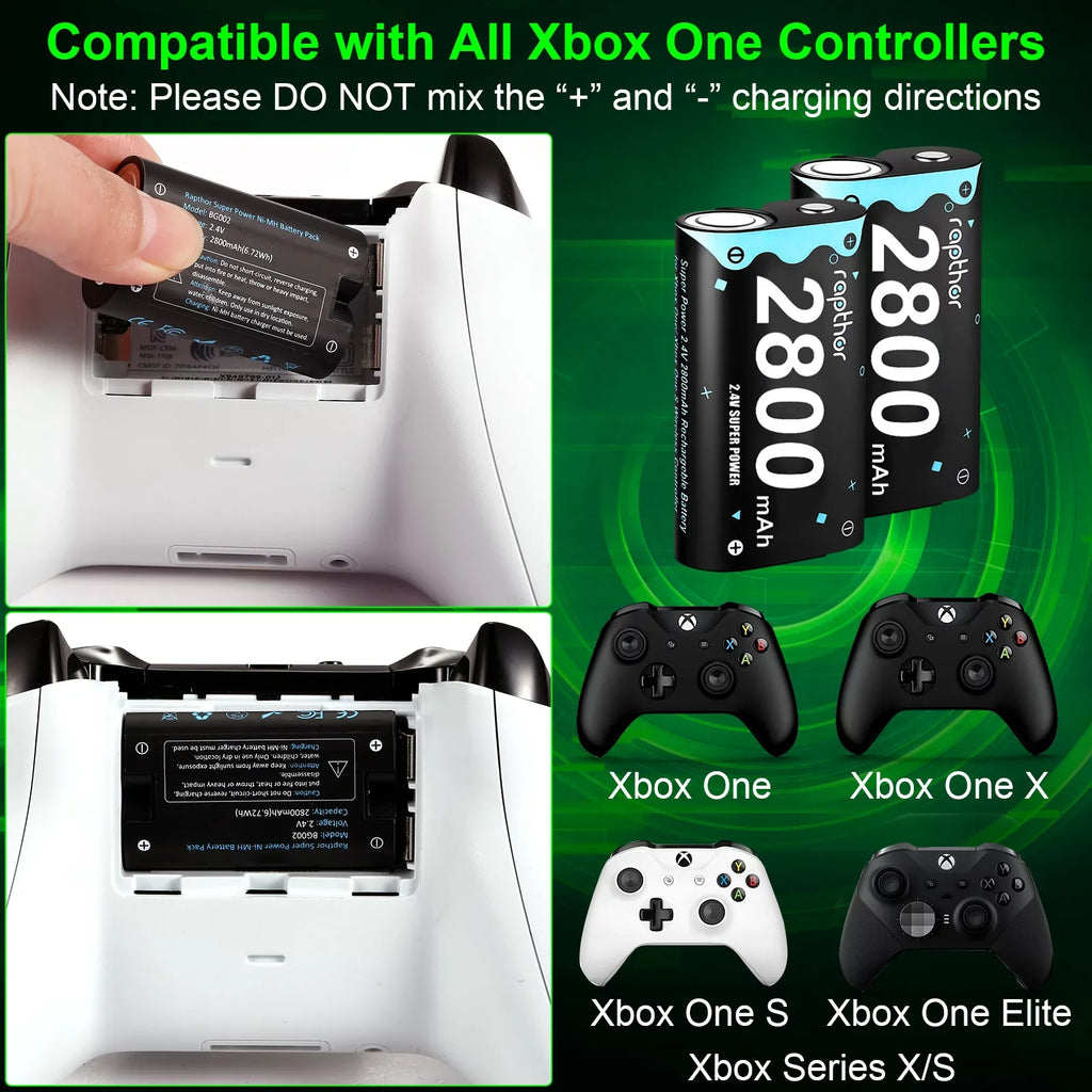 Rapthor 2800 mAh Controller Battery Pack for Xbox One/Xbox Series X/Xbox One S/Xbox One X/Xbox One Elite, 4 x 2800 mAh Rechargeable Battery
