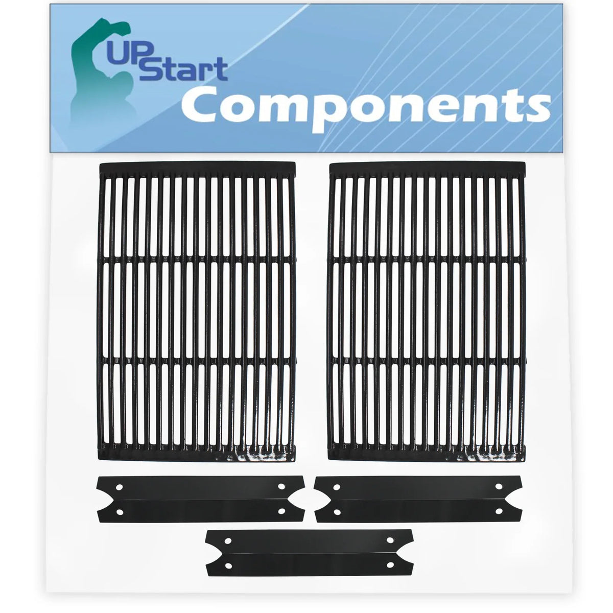 2 BBQ Grill Cooking Grates & 3 Heat Shield Plate Tent Replacement Parts for Charmglow 810-7440-S - Compatible Barbeque Porcelain Enameled Cast Iron Grid 19" & Flame Tamer, Flavorizer Bar