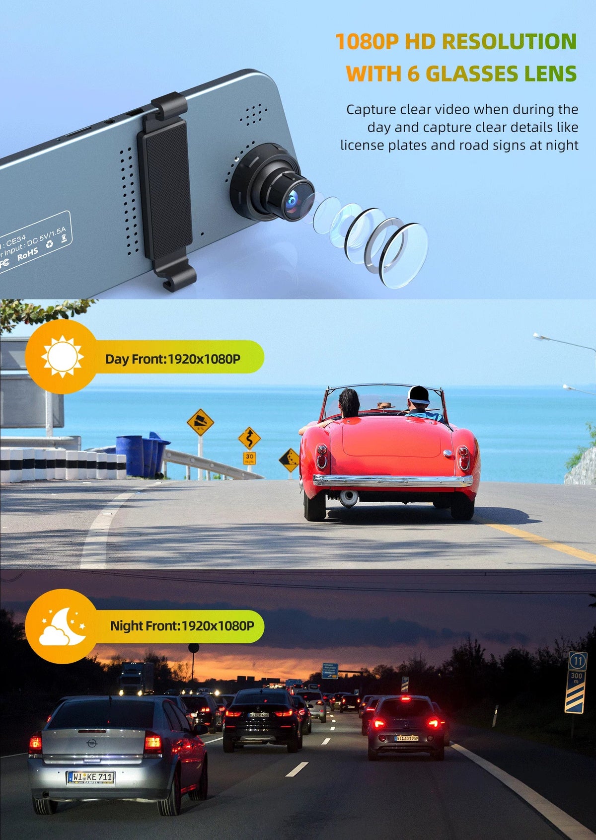 TOGUARD Mirror Dash Cam for Cars, 1080P HD Rear View Mirror Camera, 5'' IPS Full Touch Display Front and Rear Dual Dash Camera with G-Sensor, Parking Monitor, Loop Recording, Parking Assistant
