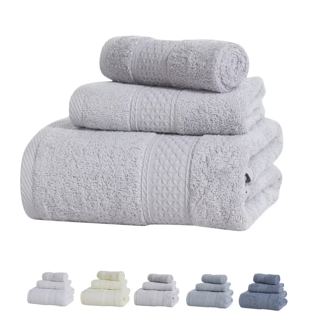 3 Pcs/set Home Hotel Cotton Towel Hands Face Body Liquid Sweat Absorption Cleaning Drying Towel, Medium Grey