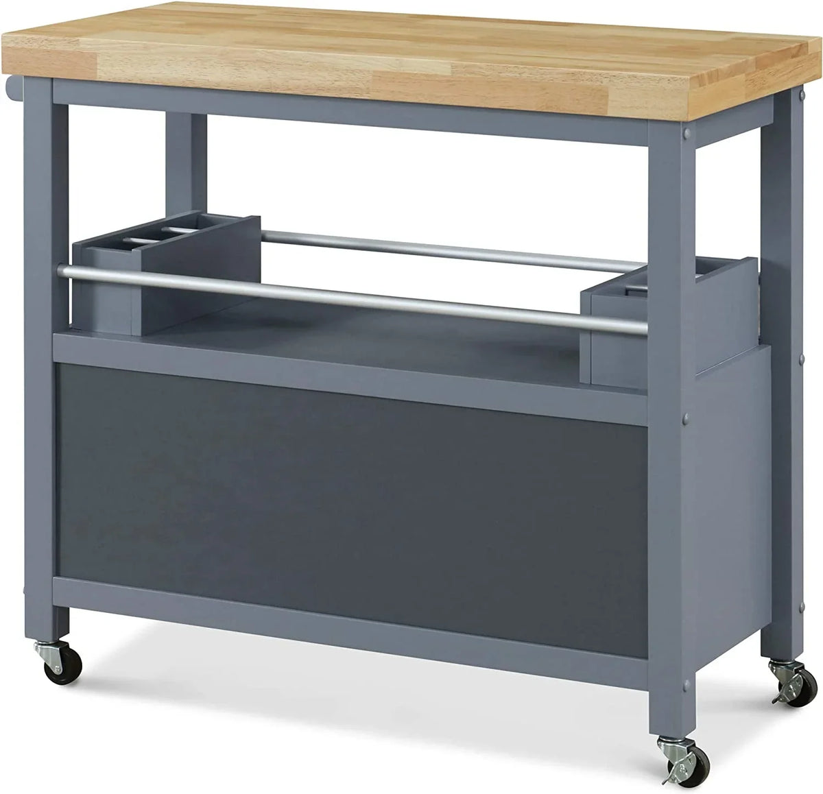 Anson Kitchen Island Bar Cart With Storage, Butcher Block Table, Rolling Wheels And Portable Cabinet Organization For Home Apartment , Gray