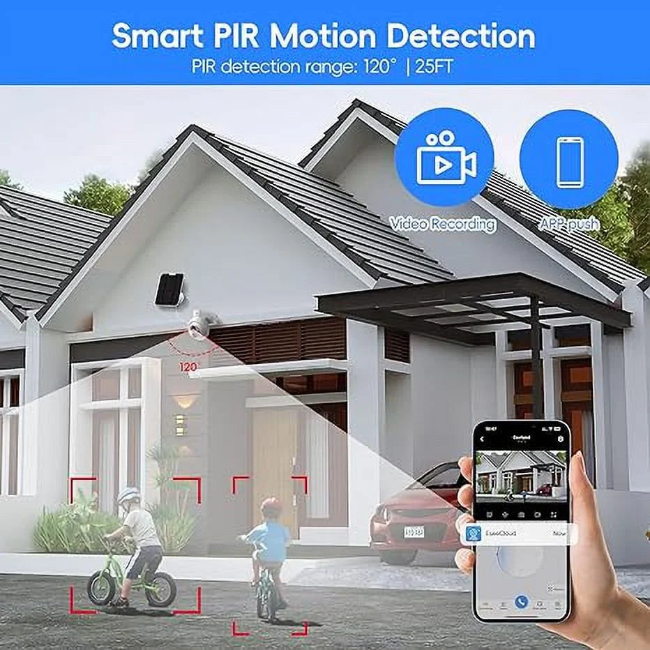 4MP HD Solar Security Camera Outdoor, Security Camera Wireless WiFi With 9000mAh Battery Capacity, 360° View, PIR Motion Detection, Full Color Night Vision, IP66 Liquid Two-Way Talk