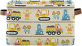 Coolnut Cartoon Construction Truck Storage Basket, Tough Canvas Organizer With Handles Large Collapsible Storage Bins Boxes for Home Office - 2 Pack