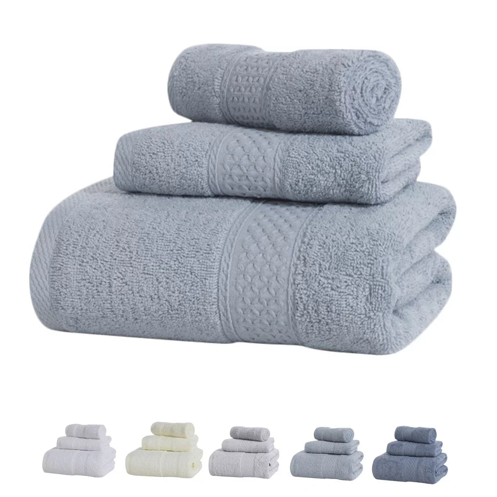 3 Pcs/set Home Hotel Cotton Towel Hands Face Body Liquid Sweat Absorption Cleaning Drying Towel, Medium Grey