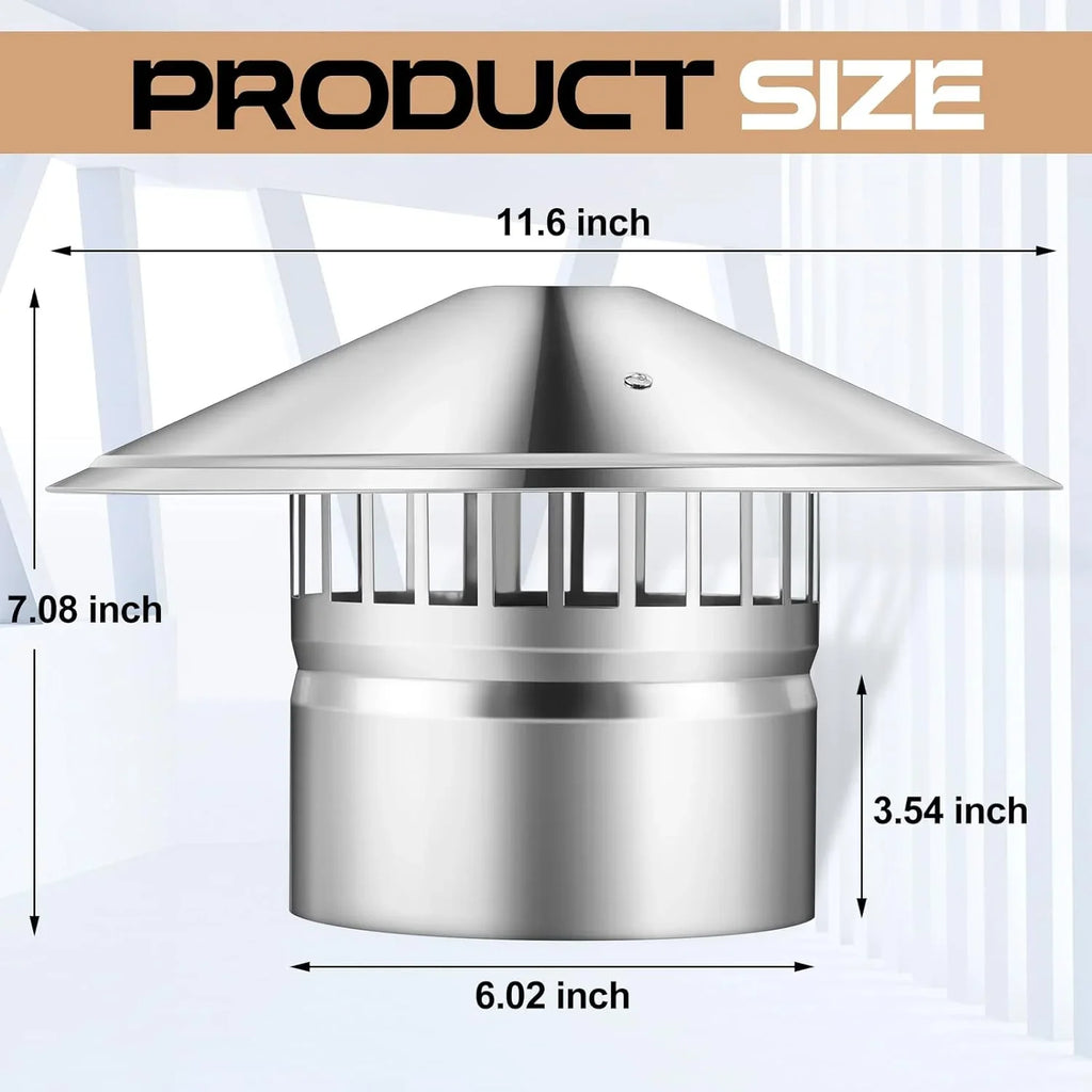 6 Inch Cone Top Chimney Cap Stainless Steel Cone Cap with Display Chimney Cover Outside Roof Silver Fireplace Monitor Cover Exterior Stove Tube Topper for Vent Flue Family Kitchen Cooking
