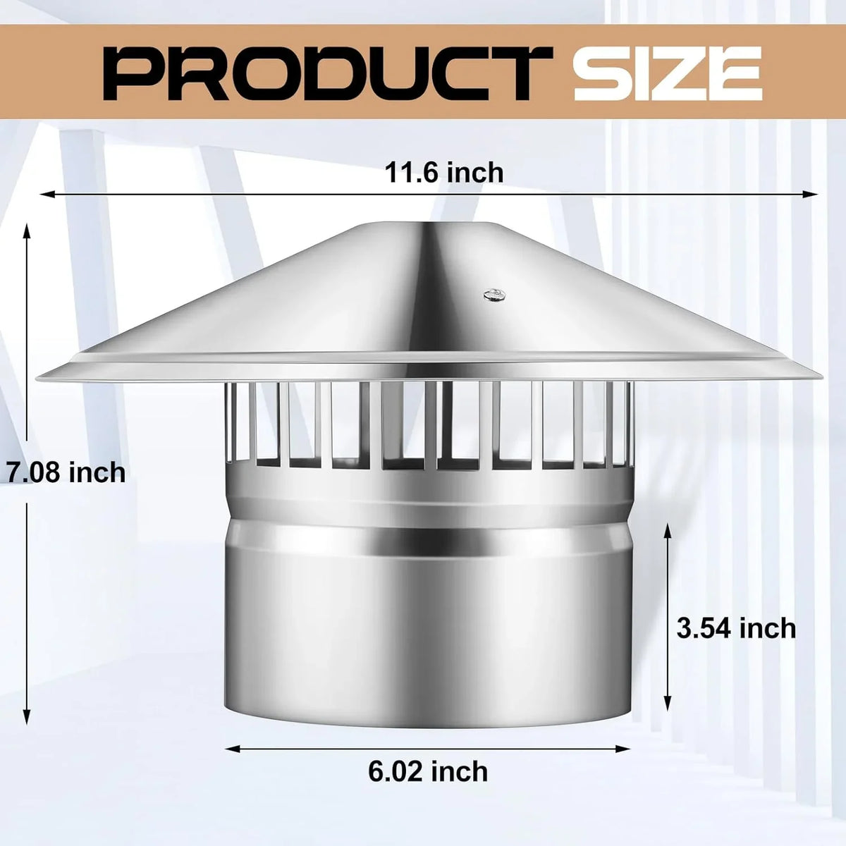 6 Inch Cone Top Chimney Cap Stainless Steel Cone Cap with Display Chimney Cover Outside Roof Silver Fireplace Monitor Cover Exterior Stove Tube Topper for Vent Flue Family Kitchen Cooking