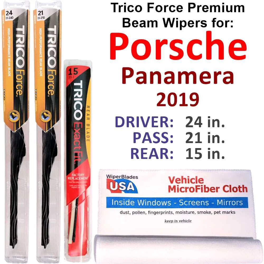 2019 Porsche Panamera Turbo Sport Turismo Efficiency Beam Wipers (Set of 3) w/Rear Wiper