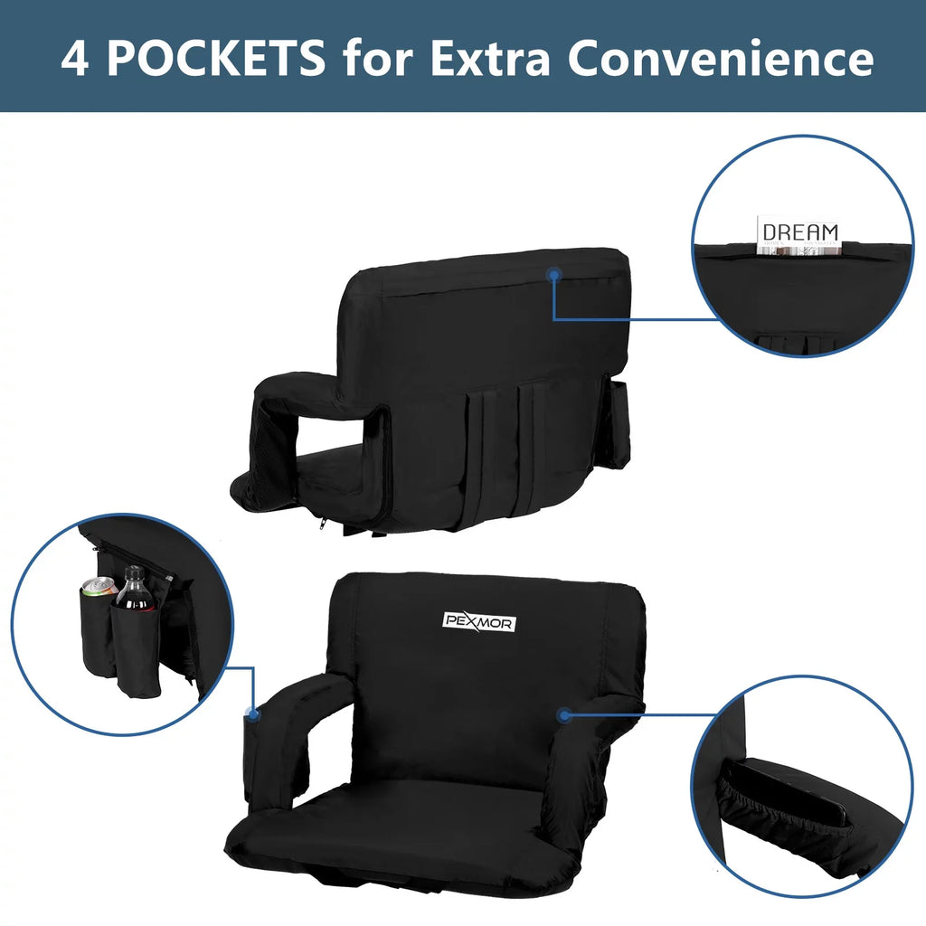 PEXMOR 2-Pack Stadium Seat for Bleachers with Back Support & Carrying Bag, Portable Reclining Cushion, Standard 21'' Width