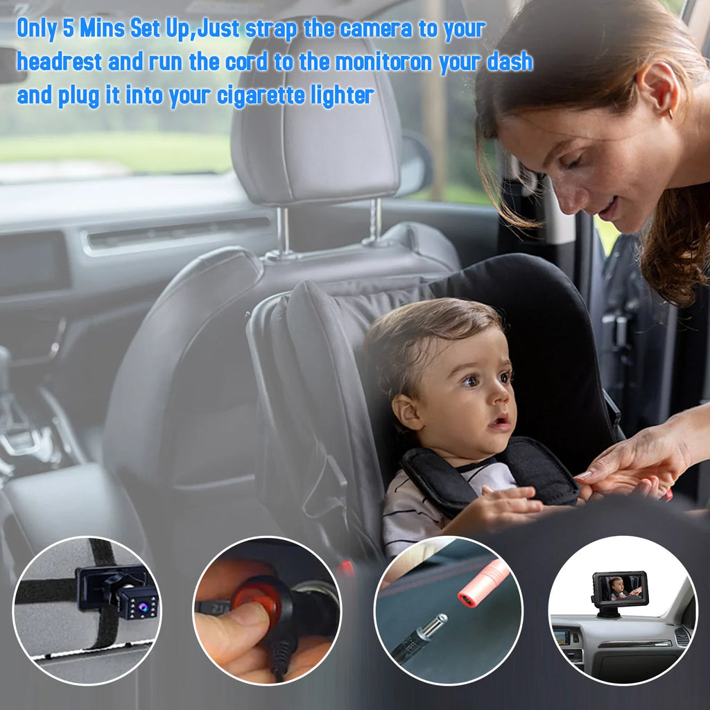 Shinysix Baby Car Mirror, 1080P Baby Monitor with Camera Baby Car Mirror with 4.3'' IPS Display Night Vision Function Adjustable Wide View Angle for Infants Kids Pets