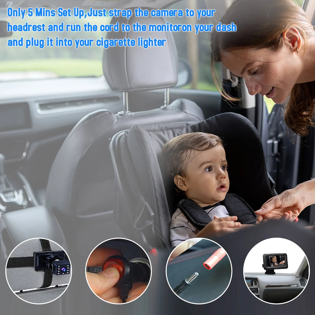 Shinysix Baby Car Mirror, 1080P Baby Monitor with Camera Baby Car Mirror with 4.3'' IPS Display Night Vision Function Adjustable Wide View Angle for Infants Kids Pets
