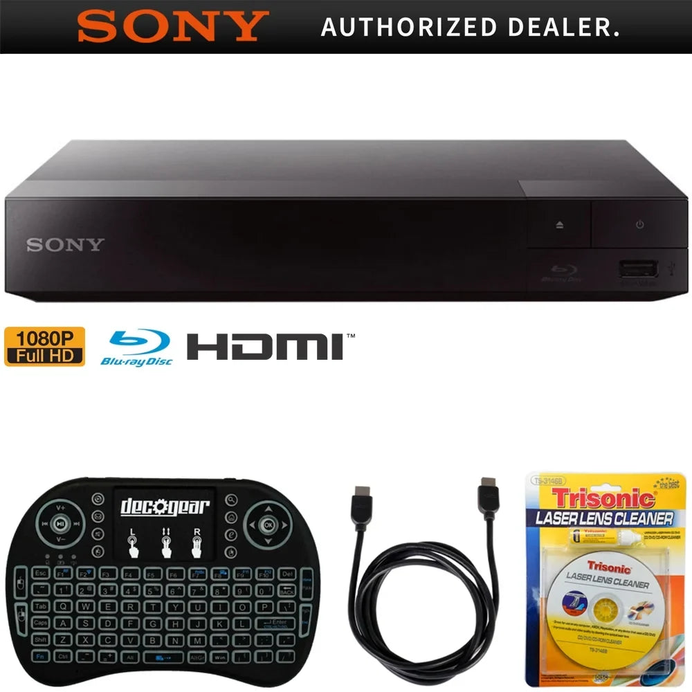 BDP-S1700 Streaming Blu-ray Disc Player w/ Accessories Bundle Includes, 2.4GHz Wireless Backlit Keyboard with Touchpad, 6ft HDMI Cable and Laser Lens Cleaner for DVD/CD Players
