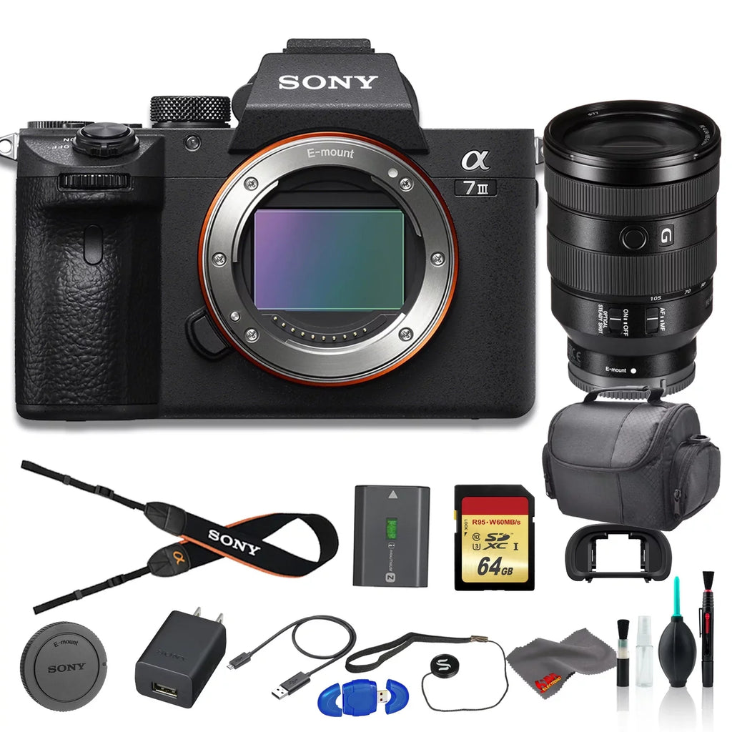 Alpha a7 III Mirrorless Digital Camera Bundle - With FE 24-105mm f/4 Lens, Bag, 64GB Memory Card, Memory Card Reader and More
