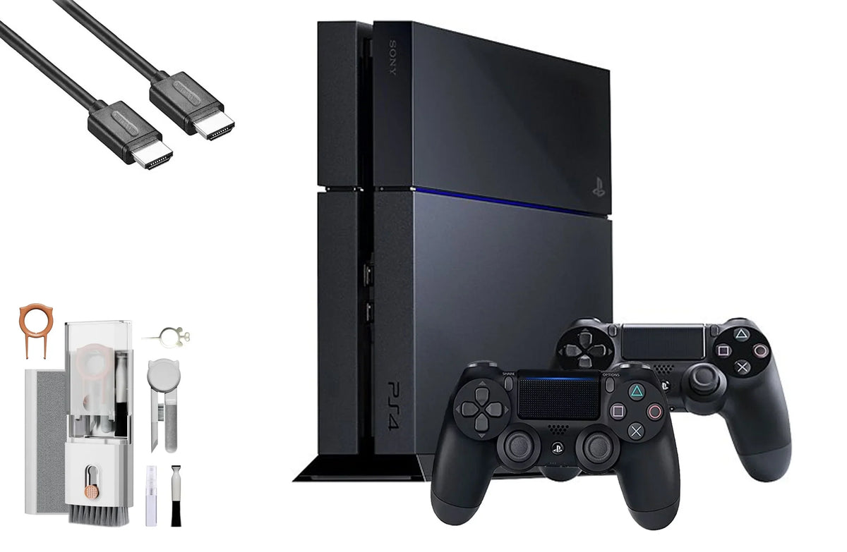 Pre-Owned PlayStation 4 500GB Gaming Console Black HDMI Cable 2 Controller with BOLT AXTION Cleaning Kit Bundle (Refurbished: Like New)
