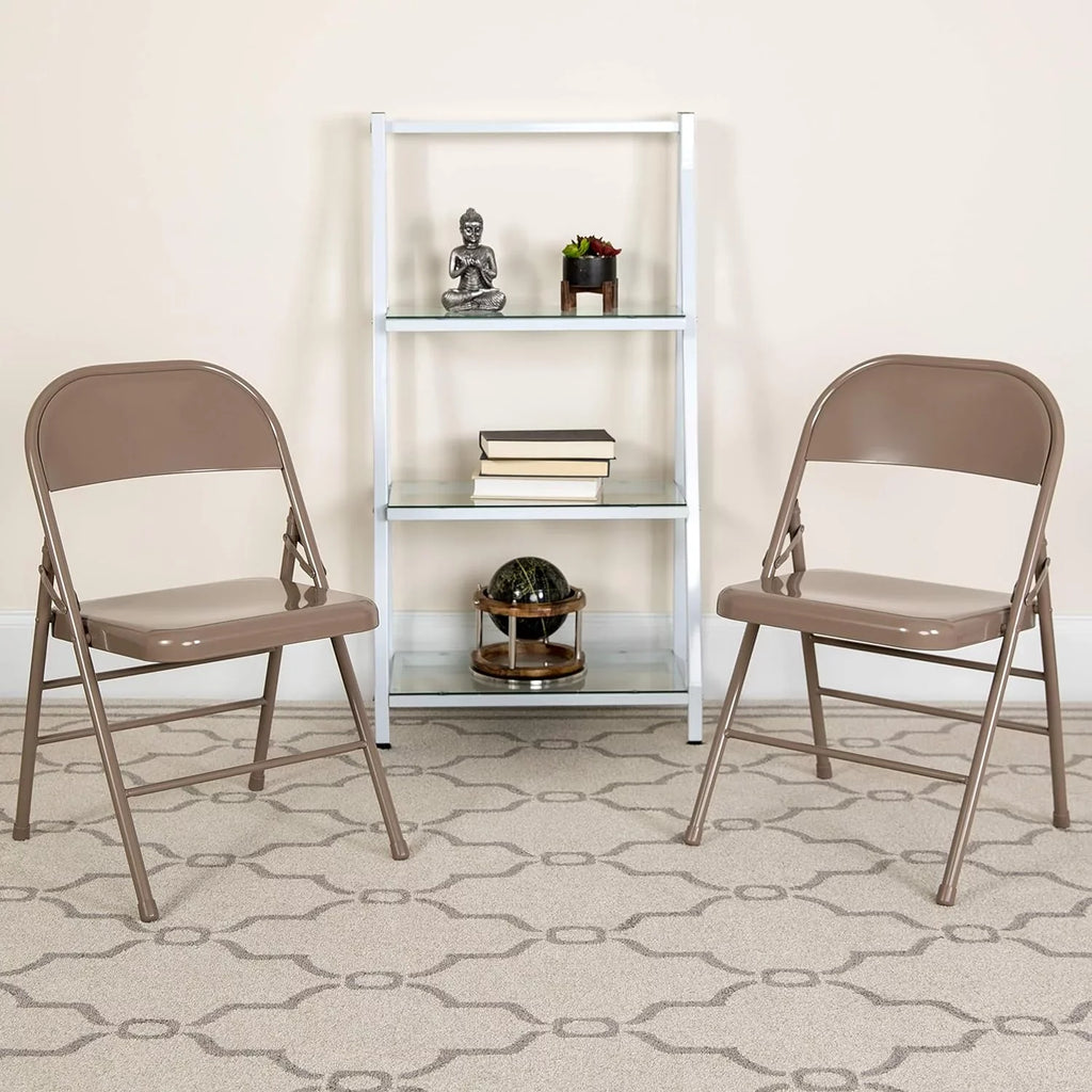 HERCULES Series Triple Braced & Double Hinged Beige Metal Folding Chair