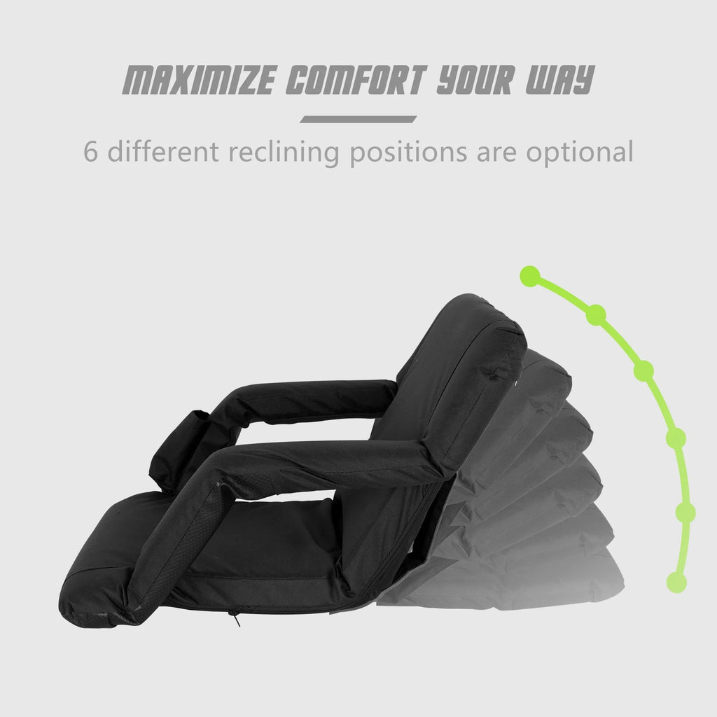 HomGarden Portable Stadium Seat Chair for Bleachers, 6 Reclining Folding Seat Liquid Black