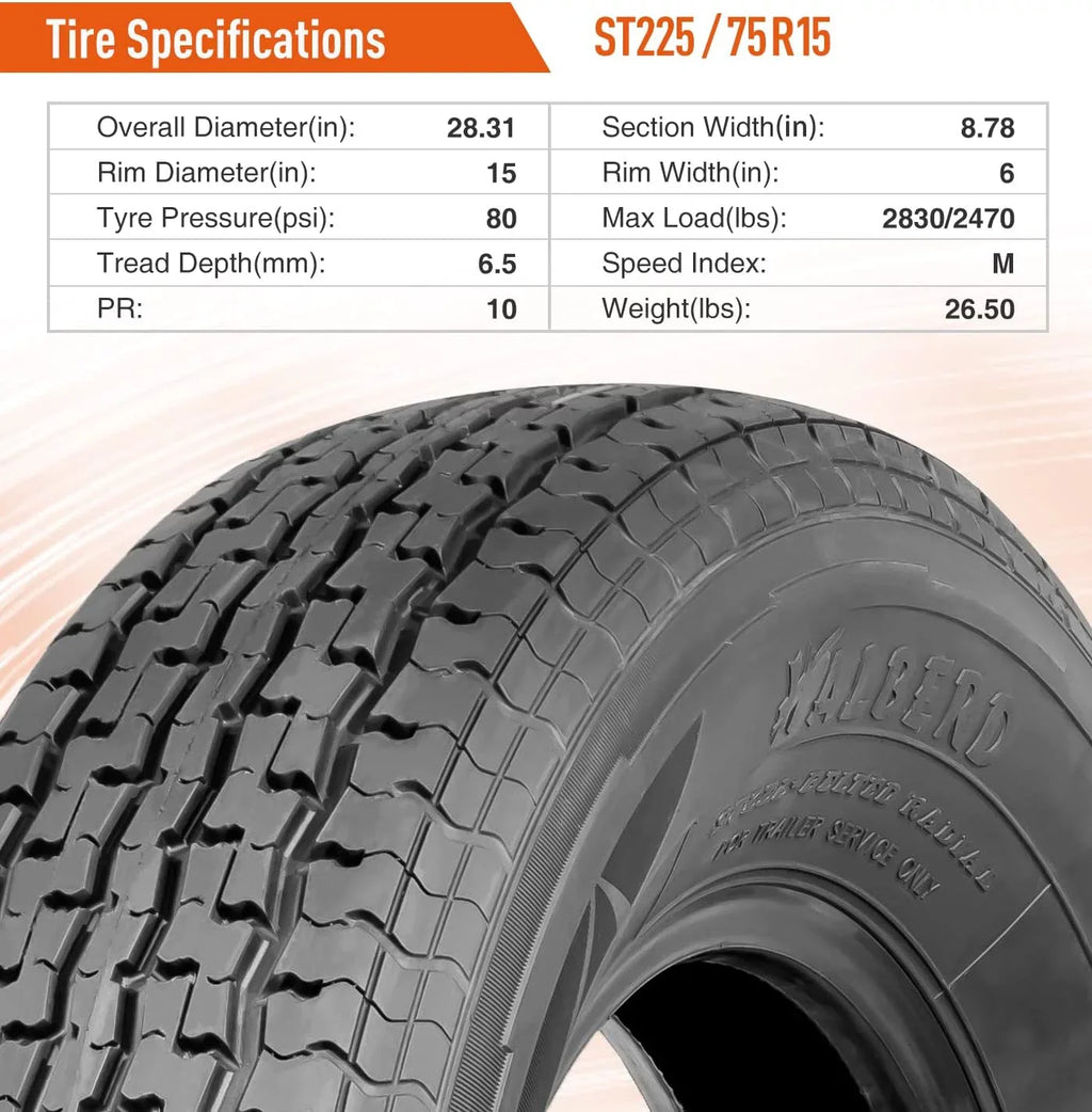 ST225/75R15 Trailer Tires 10PR Load Range E Heavy Duty 225 75 15 Radial Trailer Tires Improve Traction in all-road condition Set 2