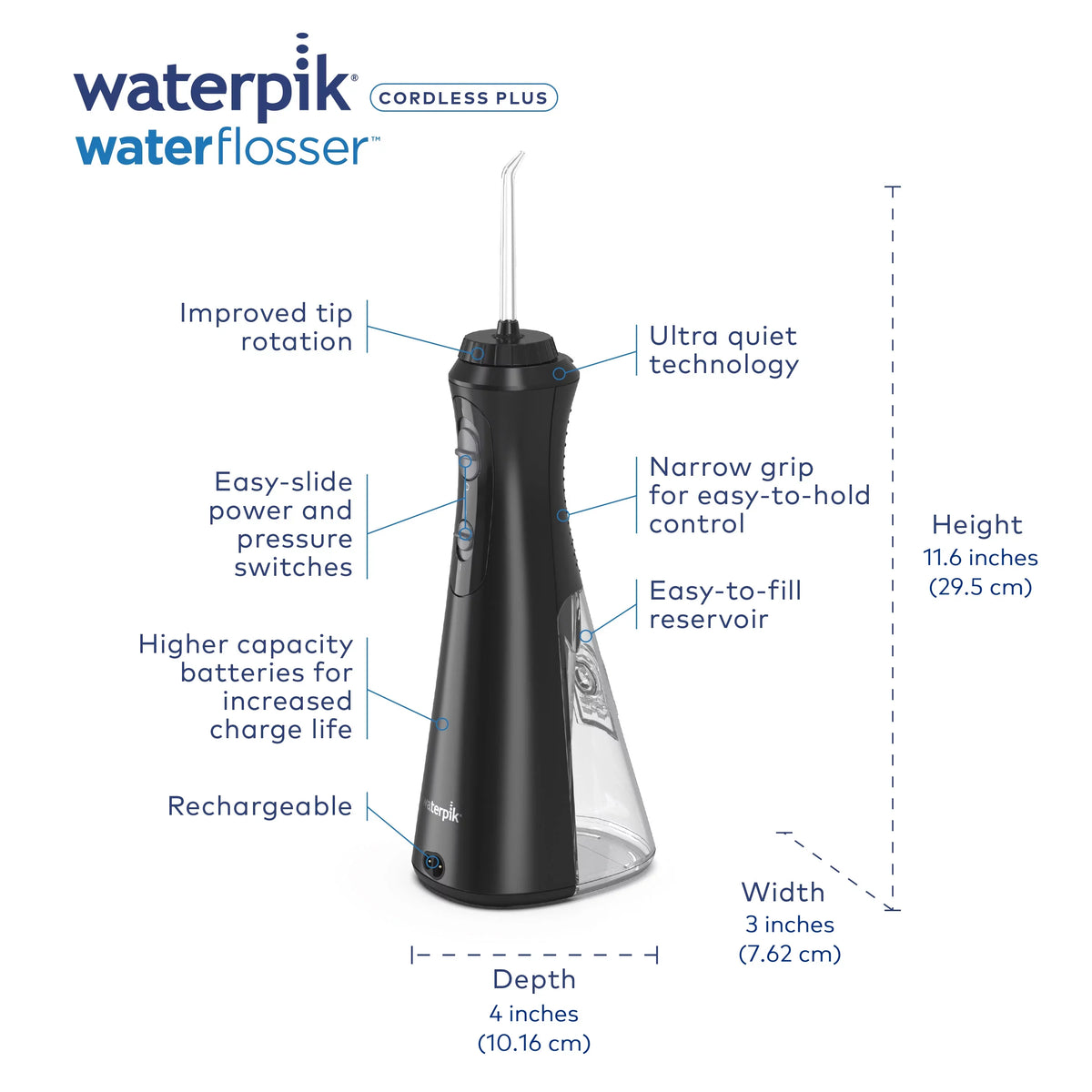 Fluid Cordless Plus Portable Liquid Flosser Oral Irrigator, Black