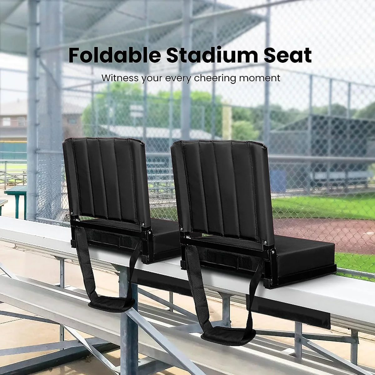 SPECSTAR Portable Stadium Seat for Bleachers with Back Support, Folding Bleacher Chair with Cup Holder and Shoulder Strap