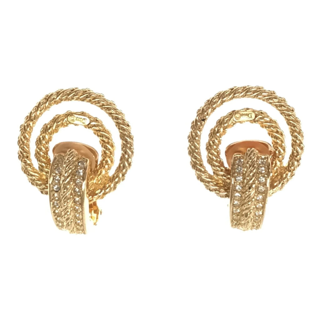 Pre-Owned Christian Dior Rhinestone Big Earrings Accessories Women's Gold VINTAGE OLD ITSRN157RU90 RM2878M (Good)
