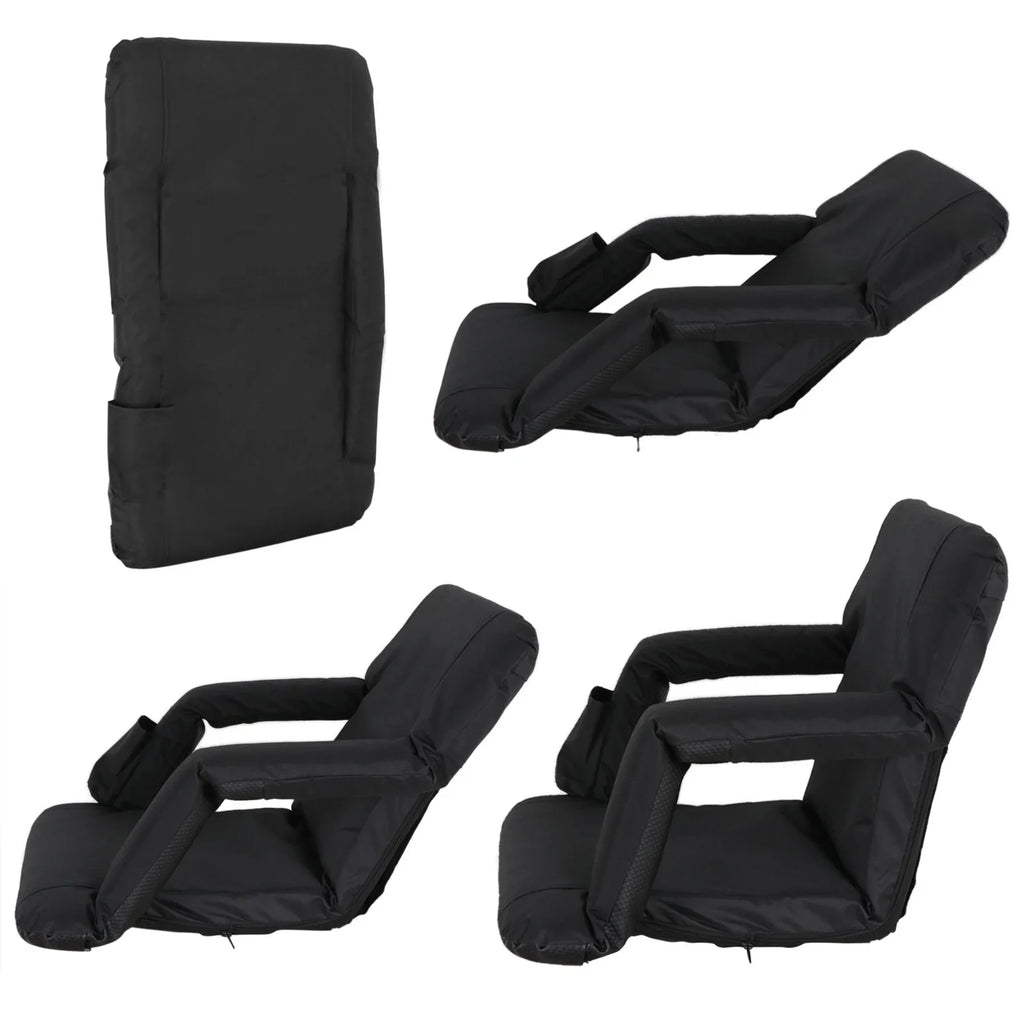 HomGarden Portable Stadium Seat Chair for Bleachers, 6 Reclining Folding Seat Liquid Black