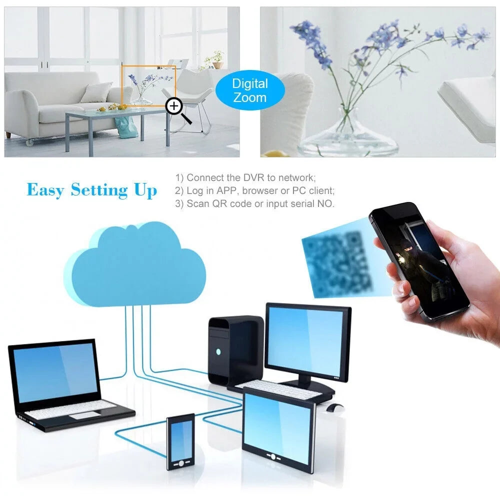 KKmoon 4CH 1080P Full HD DVR Video Recorder & 4 Camera Set - AHD/Analog/TVI/CVI/ DVR CCTV Digital Video Recording System with P2P Remote Phone for Home Office