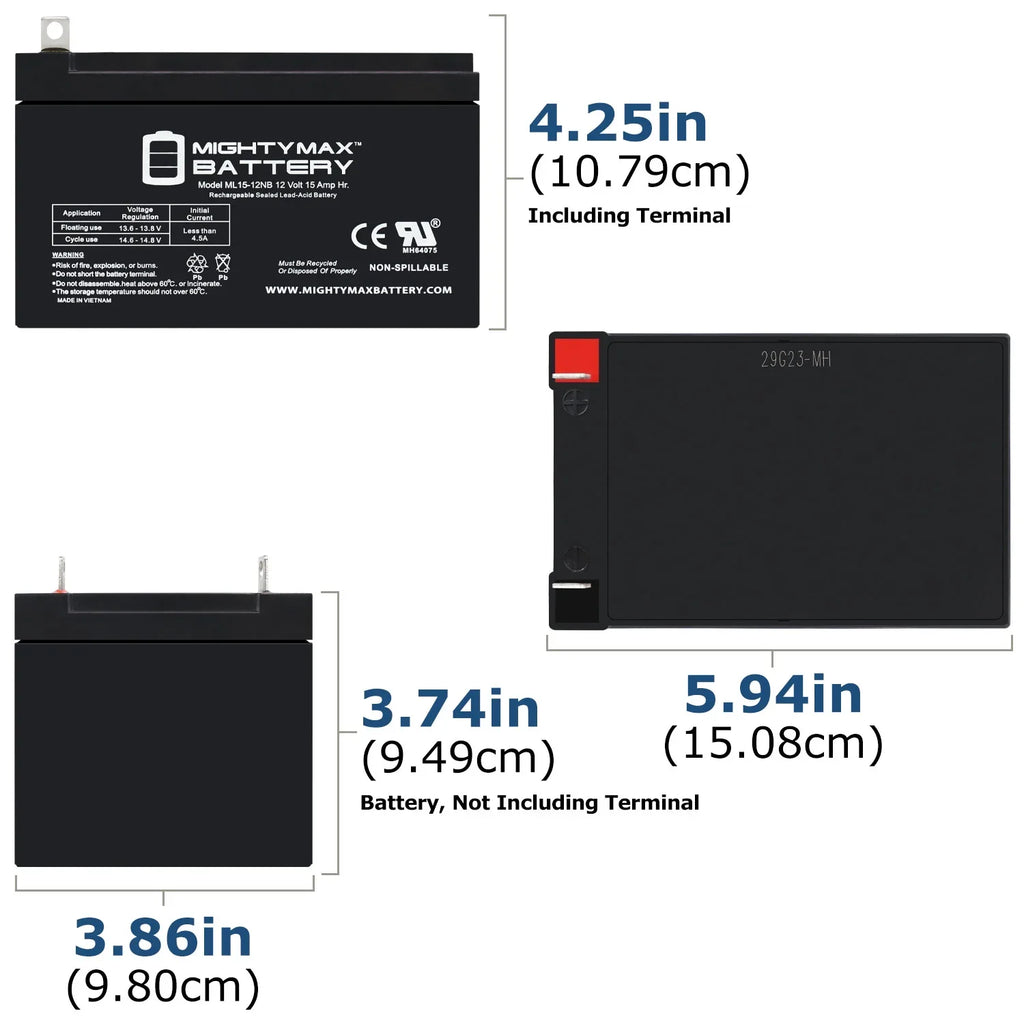 ML15-12NB 12V 15AH Replacement Battery Compatible with Evo 500W Electric Scooter - 6 Pack