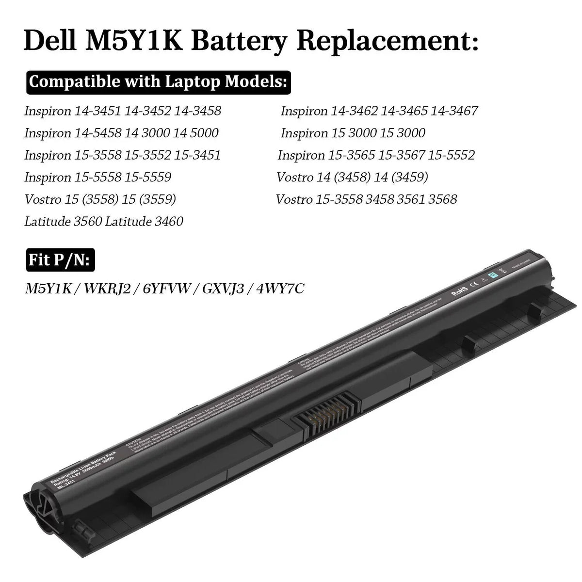 40WH M5Y1K 2 Batteries 14.8V for Inspiron 14 15 17 5000 3000 Series US