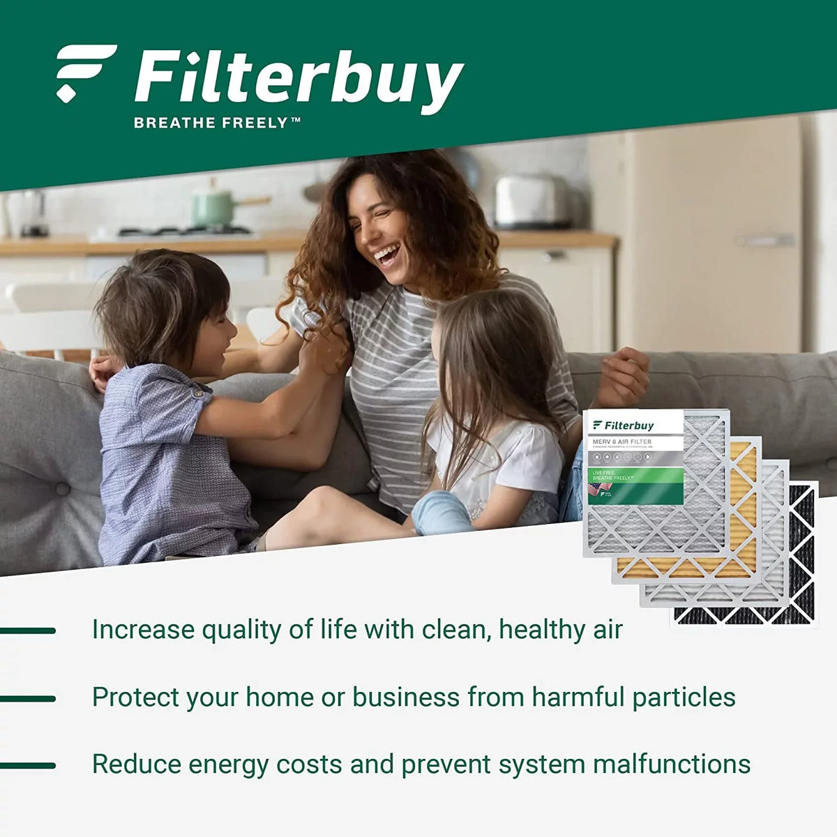 Filterbuy 15x20x1 MERV 8 Pleated HVAC AC Furnace Air Filters (4-Pack)