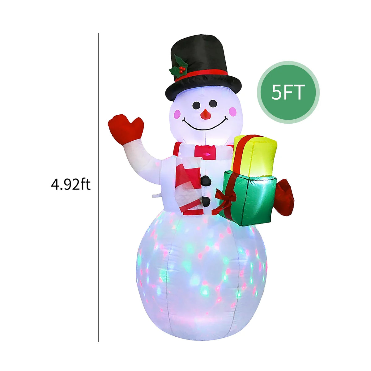 5FT Christmas Inflatables Snowman Shaped Rotating Colored Blow Up Xmas Inflatable Props With Fixed Stakes Tethers for Outdoor Garden Yard Party Decoration