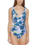 MSRP $98 Dkny Ruffle Plunge Tummy-Control One-Piece Swimsuit Size 18