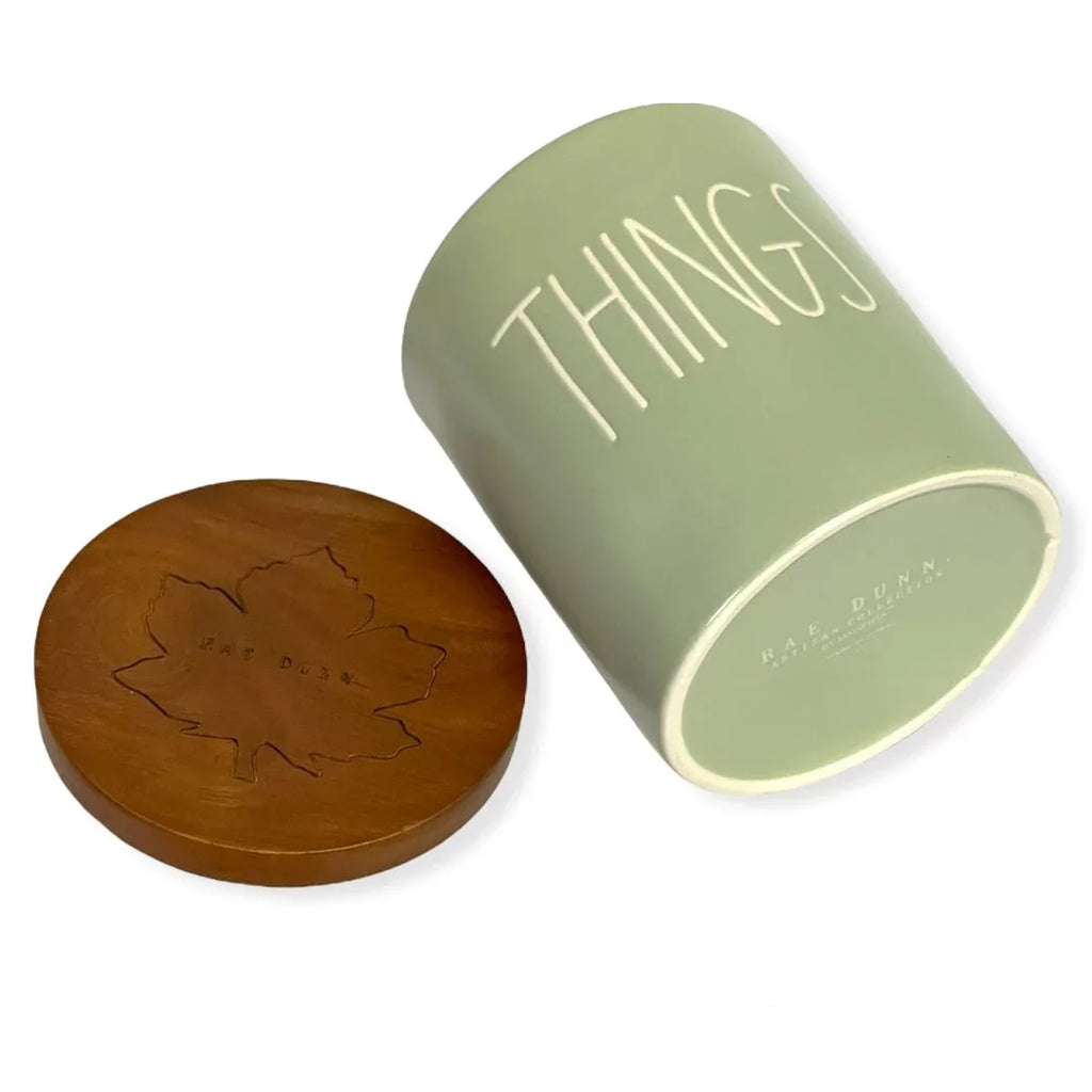 Rae Dunn By Magenta THINGS LL Font Canister Small Round Container Light Green