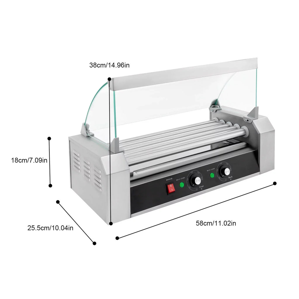 DENEST 110V Sausage Grilling Machine Set 12-Hot Dog Holds 0-250℃ W/5 Stainless Rollers