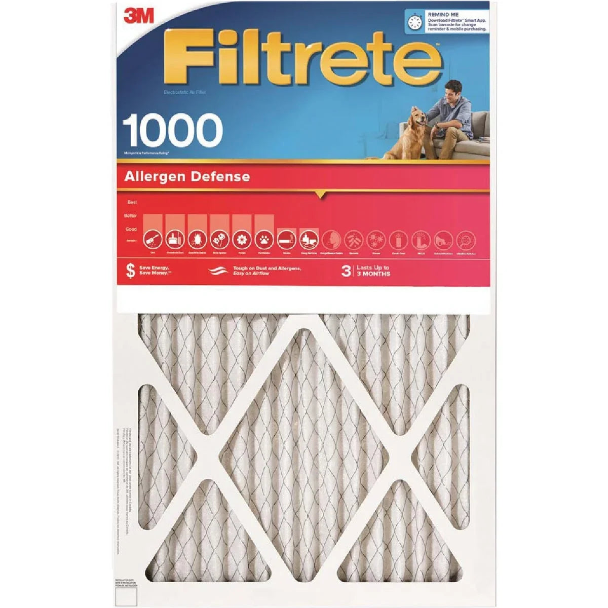 1 PK, Filtrete 20 In. x 20 In. x 1 In. Allergen Defense 1000/1085 MPR Furnace Filter