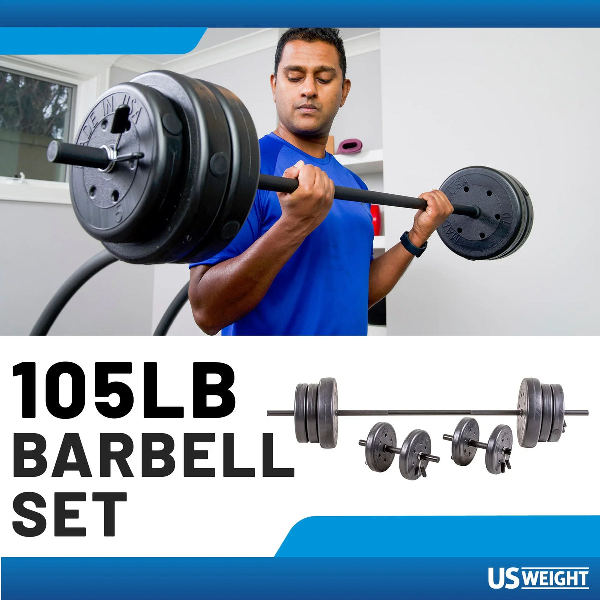 105 lb Barbell and Dumbell Weight Set Featuring Two 20 lb., Four 10 lb. and Four 5 lb. Weights, Two Dumbbell Bars & Full 6-foot Length Bar