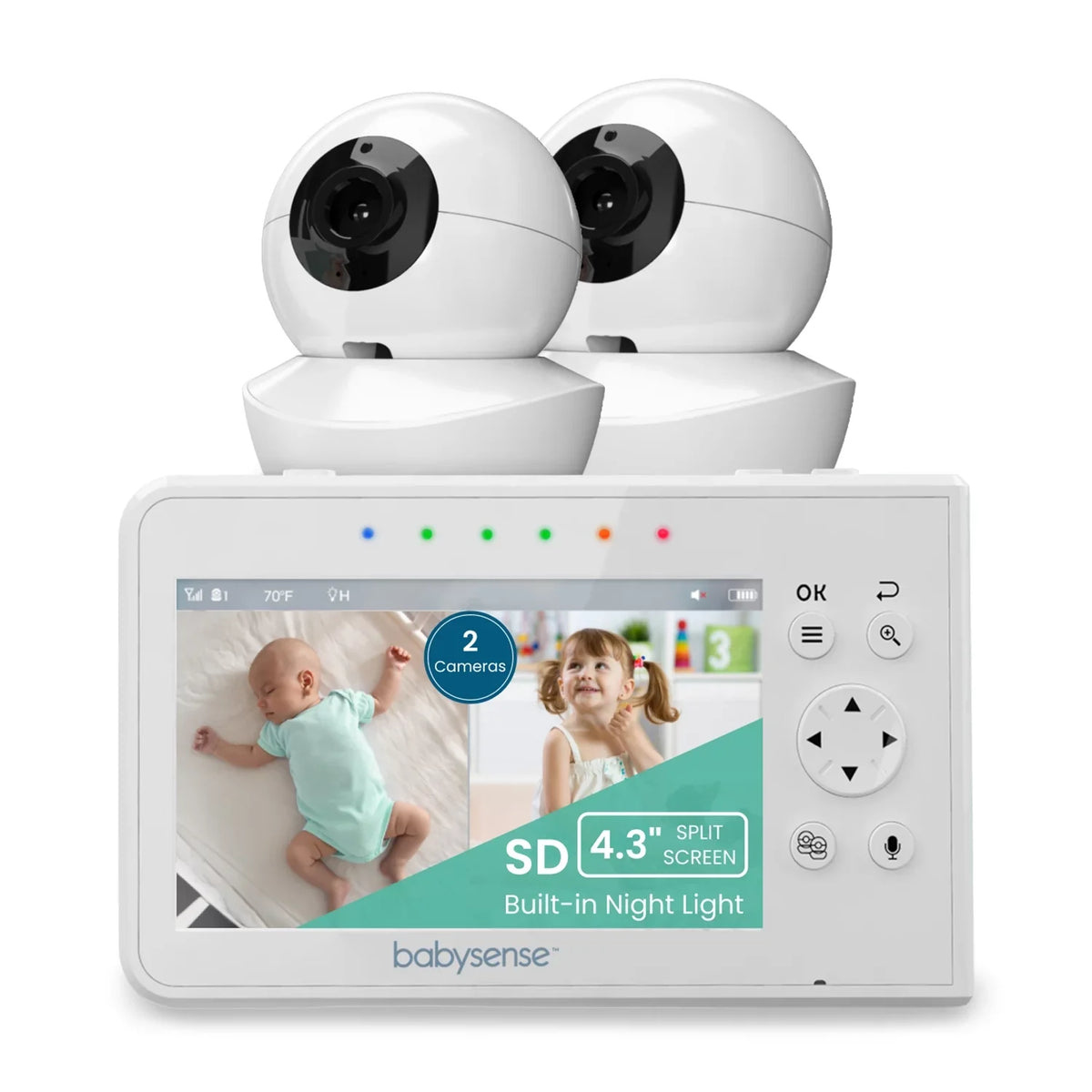 Babysense Split Monitor Video Baby Monitor, 4.3" Display with 2 PTZ Cameras, Long Range, Night Light & Vision, Two-Way Talk, V43