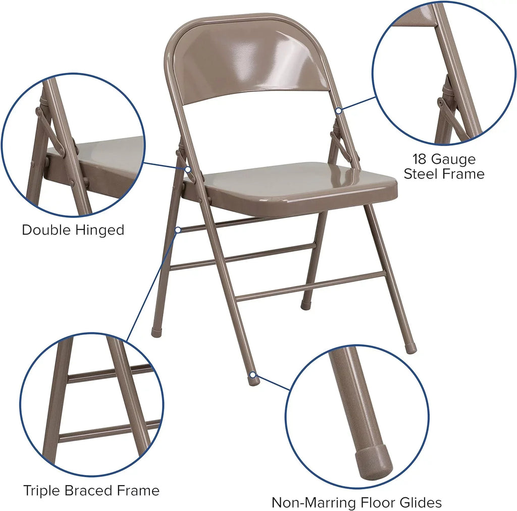 HERCULES Series Triple Braced & Double Hinged Beige Metal Folding Chair