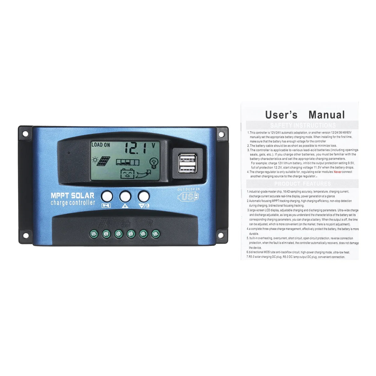 Dazzduo Controller,Dual USB Output LCD Display Display 5V/2A Solar Identification 5V/2A Dual Dual USB Solar Dual USB Solar USB Output 12V/24V 5V/2A Dual USB