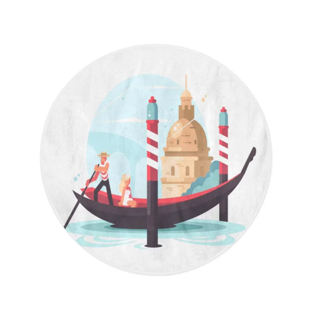KDAGR 60 inch Round Beach Towel Blanket Venice Gondolier Transports Woman in Gondola Flat Italy Boat Travel Circle Circular Towels Mat Tapestry Beach Throw