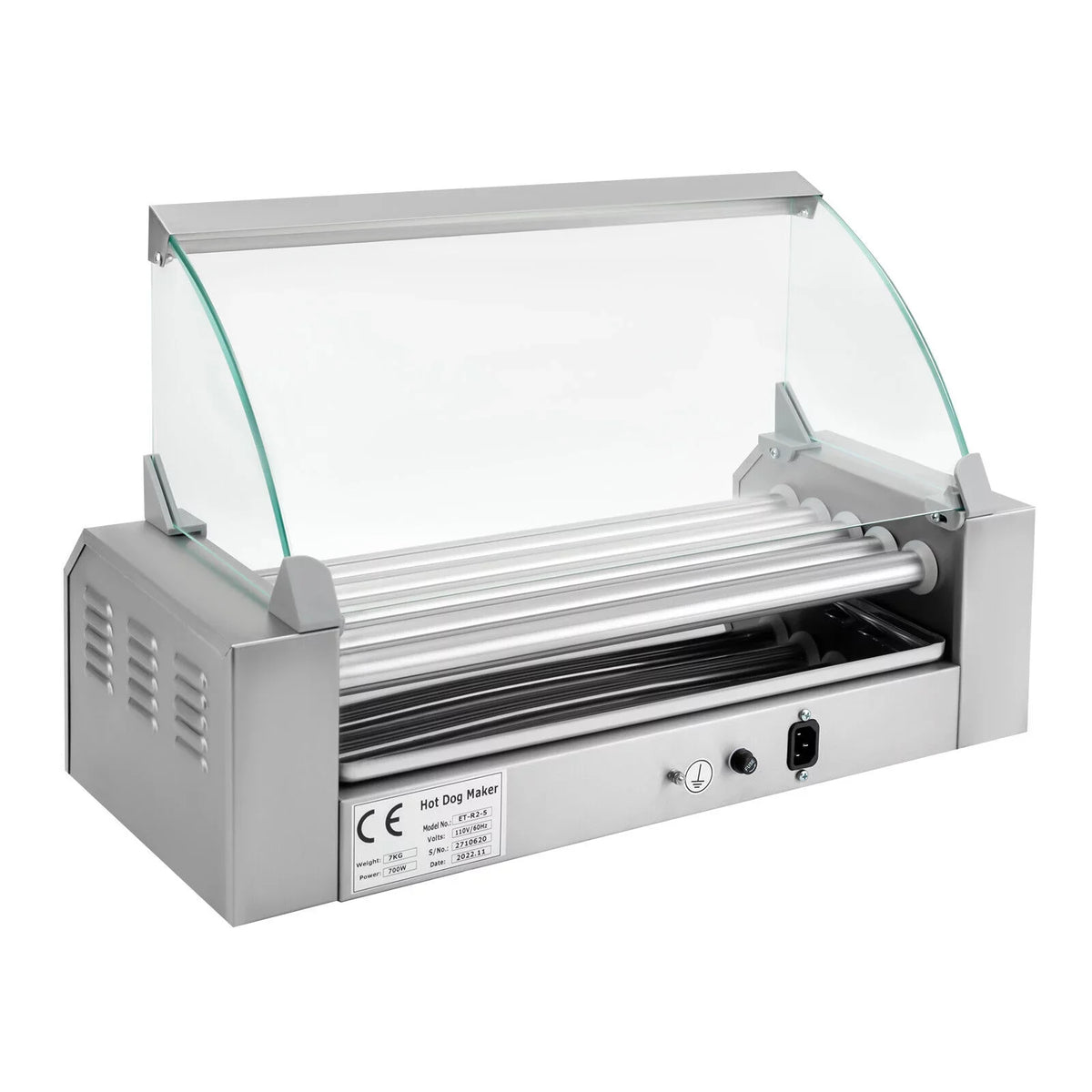 DENEST 110V Sausage Grilling Machine Set 12-Hot Dog Holds 0-250℃ W/5 Stainless Rollers