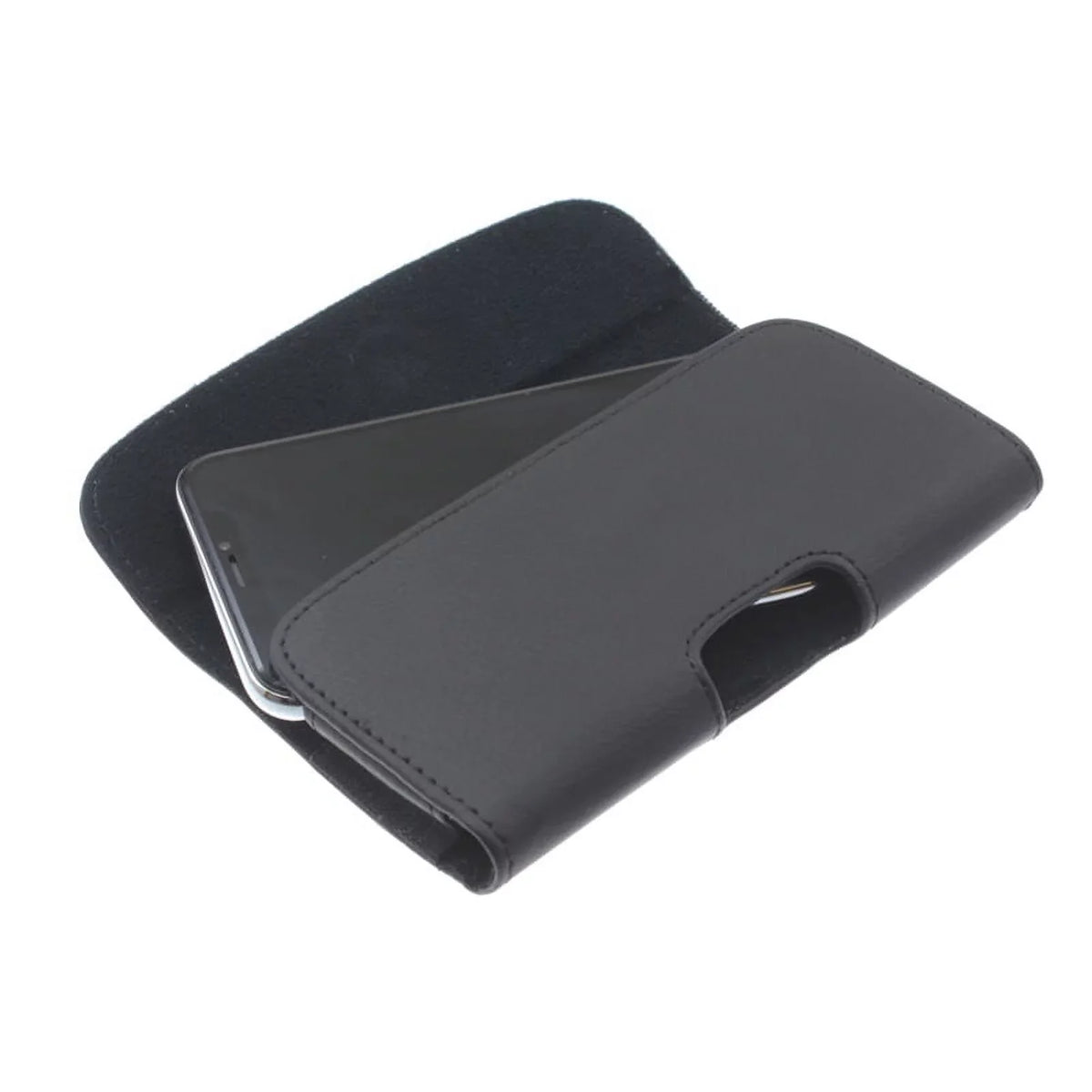 Black Horizontal Leather Case Side Cover w Metal Braided Type-C USB Cable Charger Power Cord 3ft Long USB-C Wire W2M for Razer Phone 2 - Galaxy S9 Plus S10 Plus A50 - Xperia XZ3