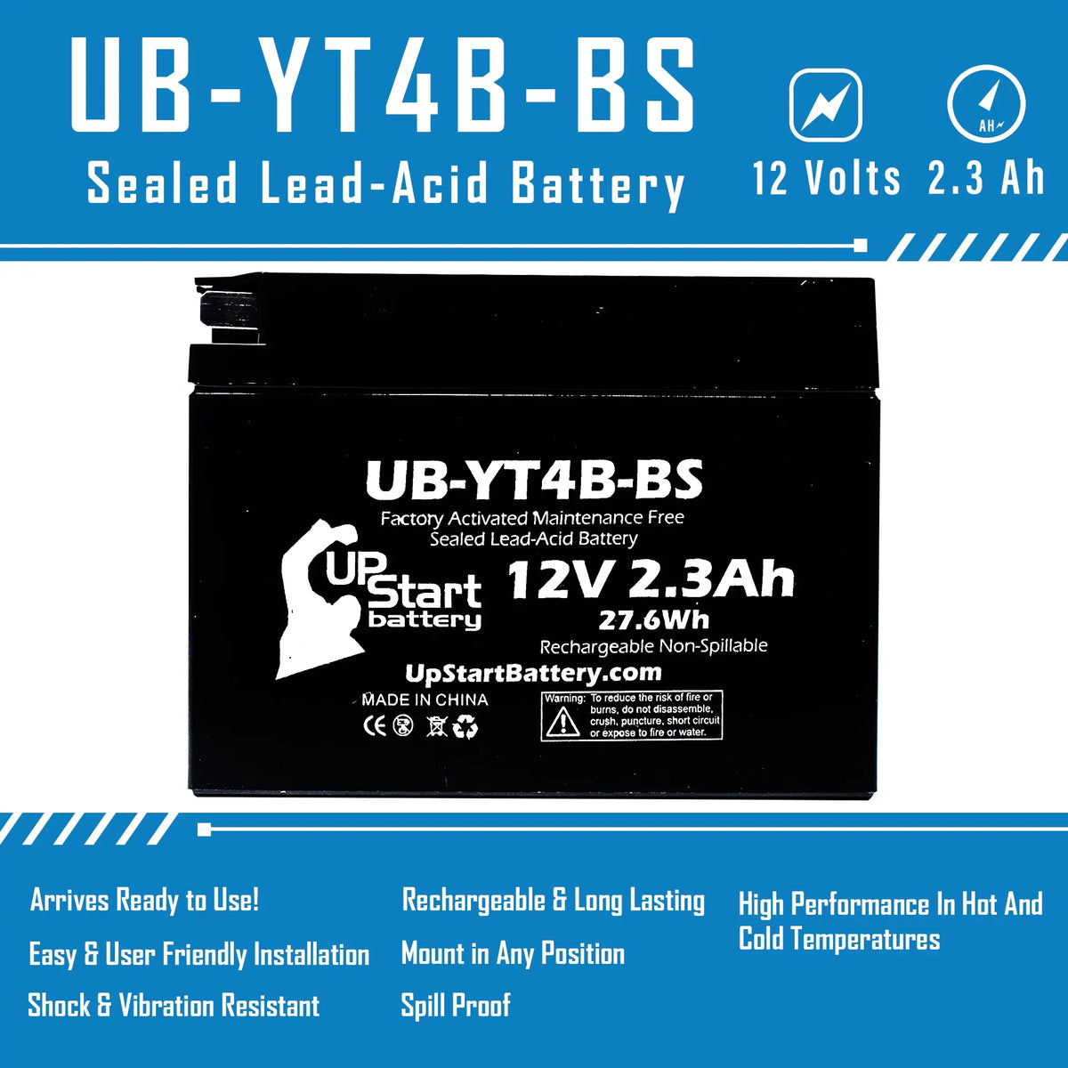 3-Pack UpStart Battery Replacement for 2004 Yamaha SR400 400CC Factory Activated, Maintenance Free, Motorcycle Battery - 12V, 2.3Ah, UB-YT4B-BS