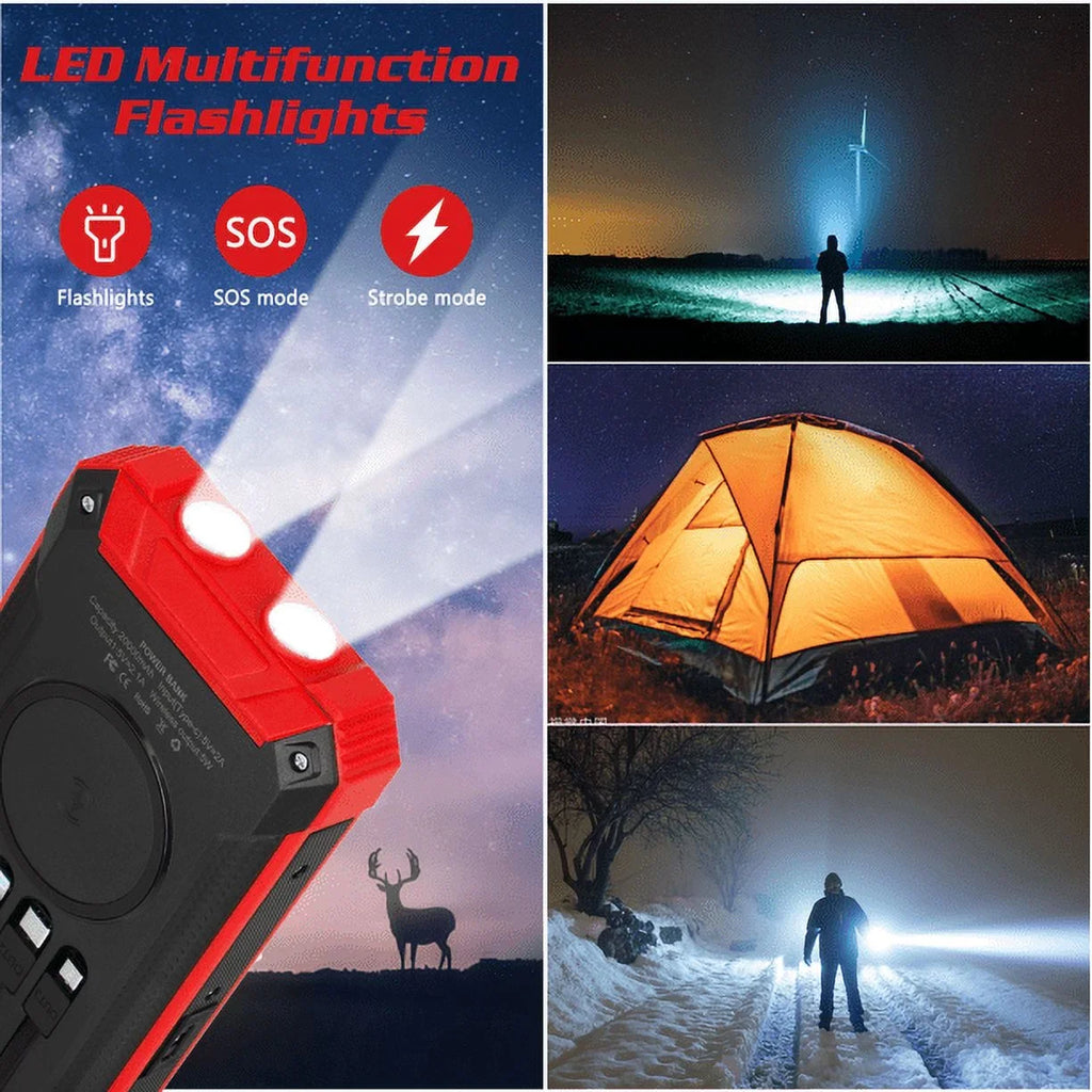 Solar Power Bank 20000mAh Built-in 4 Cables Qi Wireless Charger For Ulefone Armor 9 with LED Flashlight Solar Portable External Battery IPX4 Fluid 15W 5V/3A USB C Port 6 Outputs 3 Inputs