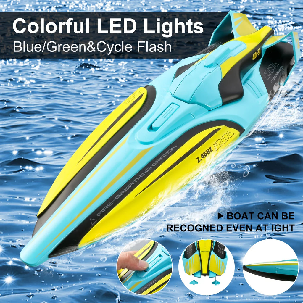 4DRC S1 RC Boat - Remote Control Boat for Pools and Lakes, 4 Channel 2.4GHZ Remote Control, and Rechargeable Boat Battery，Yellow