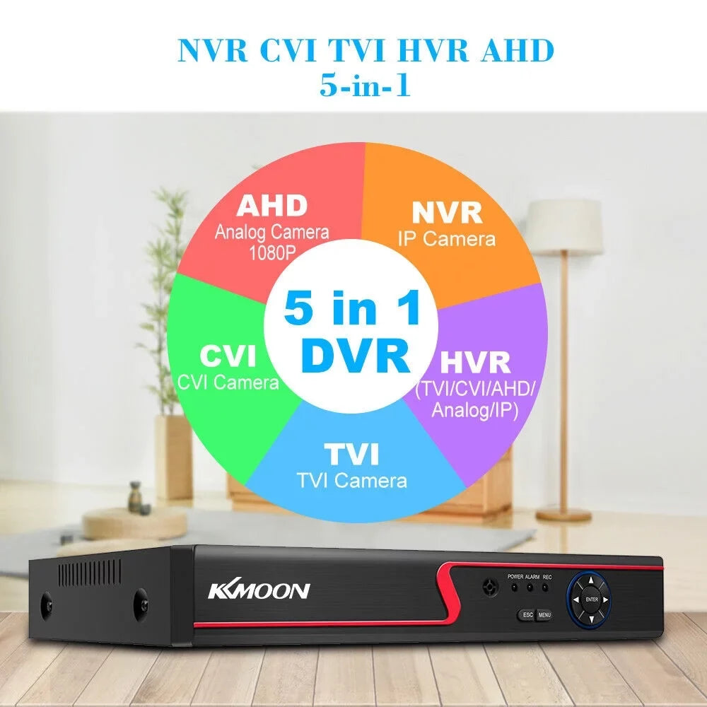 KKmoon DVR Video Recorder & 8 Cameras Set Recording System 16CH 1080P Full High Definition AHD/ IP/Analog/TVI/CVI/ DVR CCTV Digital Video Recorder DVR P2P Remote Phone Monitoring for Home
