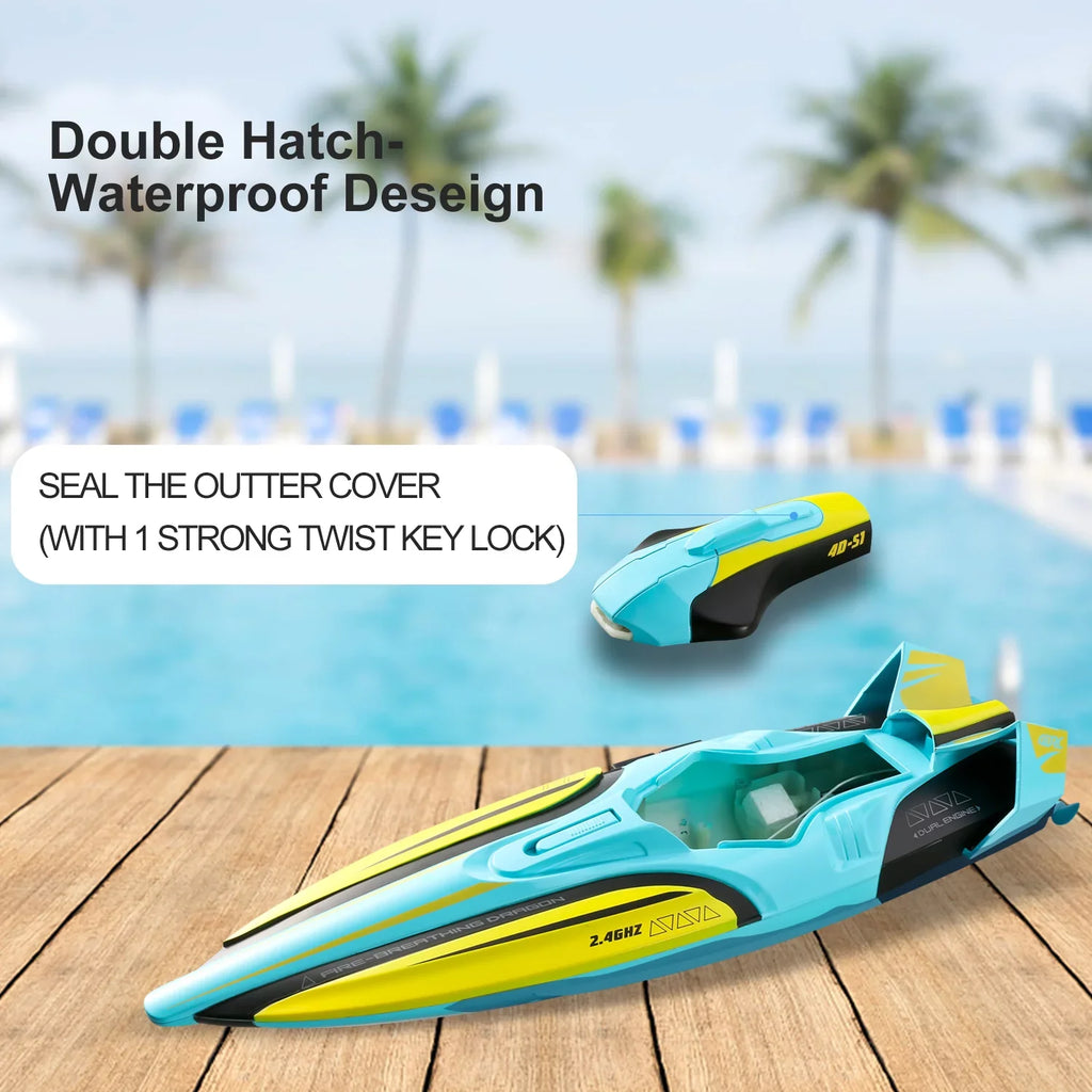 4DRC S1 RC Boat - Remote Control Boat for Pools and Lakes, 4 Channel 2.4GHZ Remote Control, and Rechargeable Boat Battery，Yellow