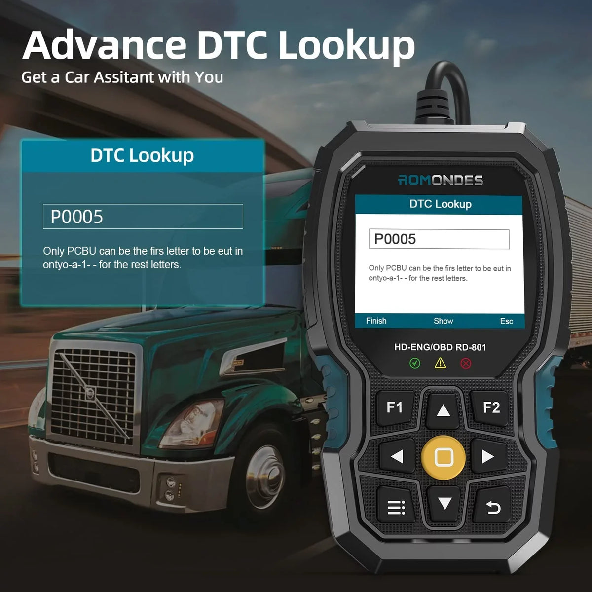 Romondes RD801 Heavy Duty Truck Scanner Diesel OBD Scan Tool EOBD HD OBD OBD2 Scanner Truck & Car 2 in 1 Code Reader Auto Diagnostic Tool Check Engine for Cummins, Scania, Man, Hino, Fuso, UD , DAF