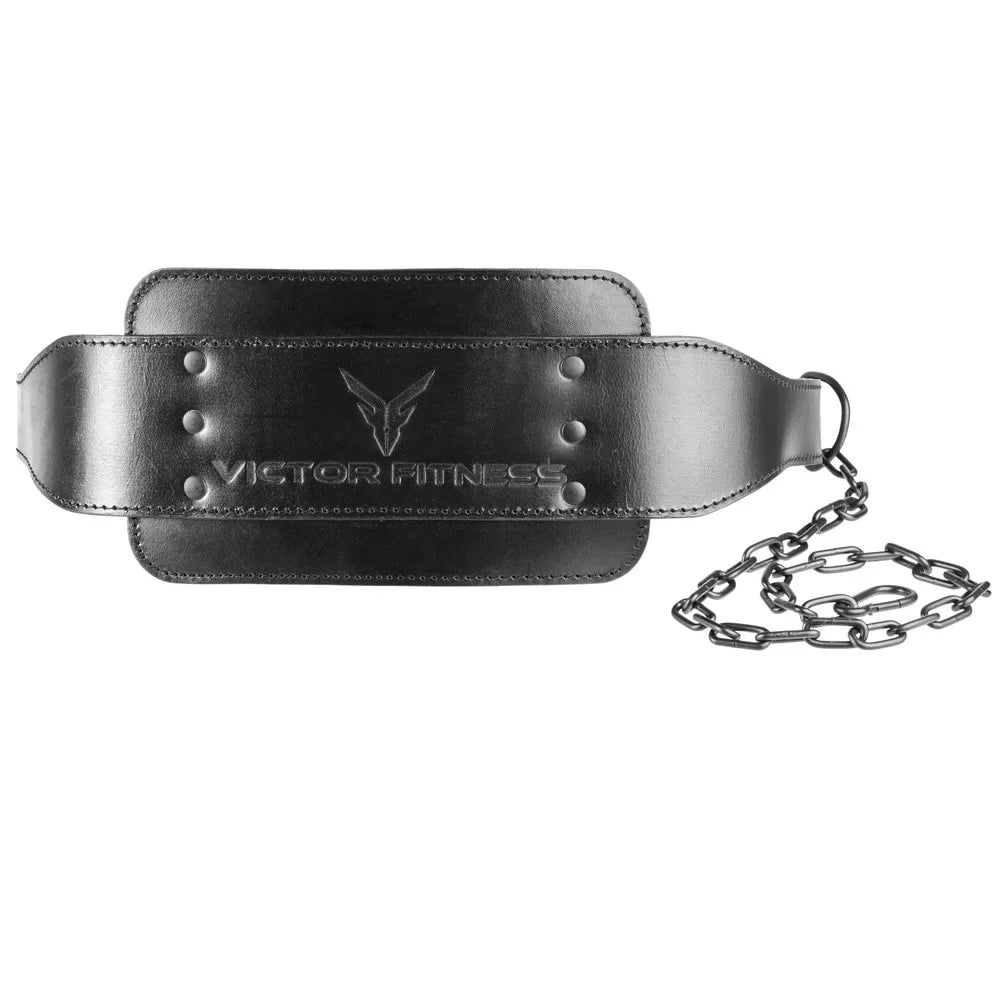 Victor Fitness VFLDB 100% Top-Grain Leather 7mm Thick Dip Belt with Heavy-Duty Steel Chain for Men and Women made with Vegetable Tanned Leather