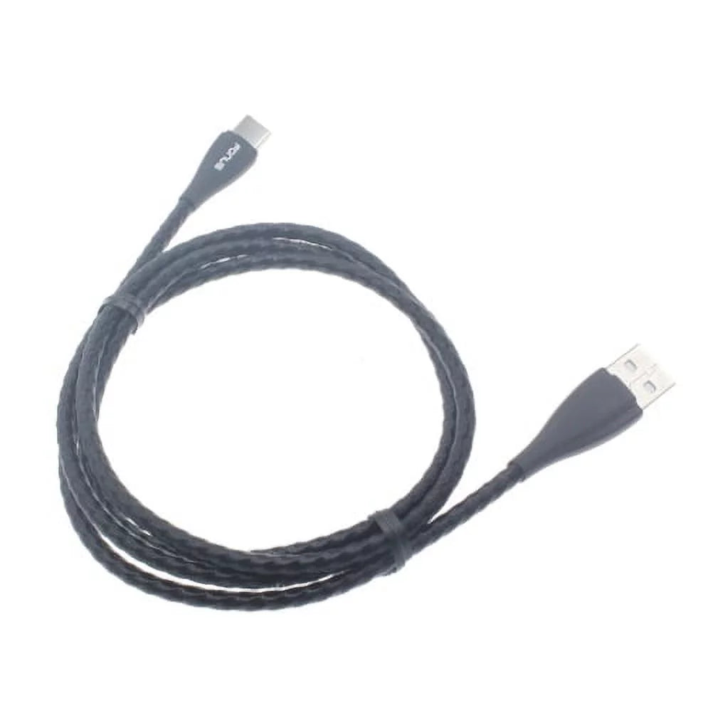 Black Horizontal Leather Case Side Cover w Metal Braided Type-C USB Cable Charger Power Cord 3ft Long USB-C Wire W2M for Razer Phone 2 - Galaxy S9 Plus S10 Plus A50 - Xperia XZ3